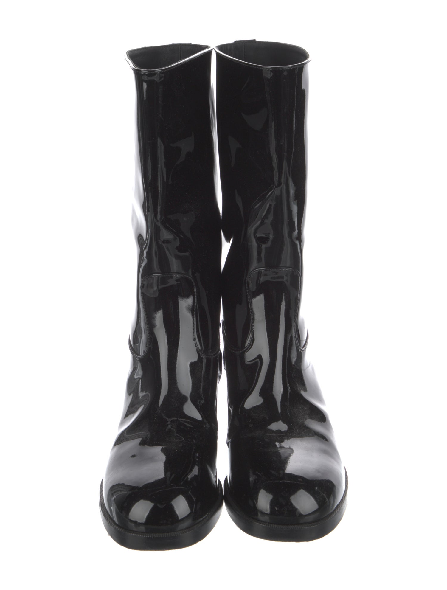 Chanel Interlocking CC Logo Patent Leather Boots